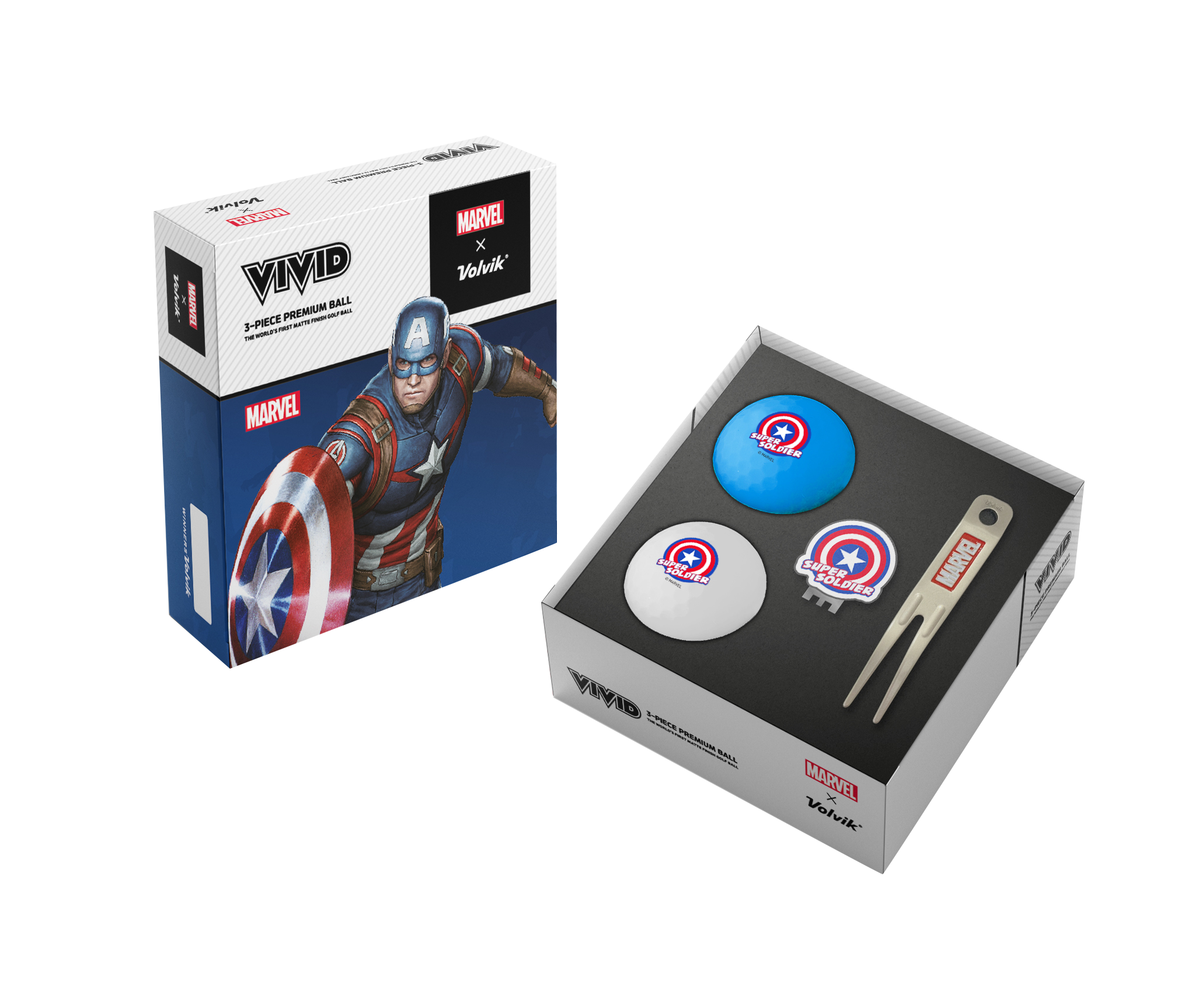 Volvik Marvel Captain America 2x VIVID + Marker/Divot Tool 209.000217_1